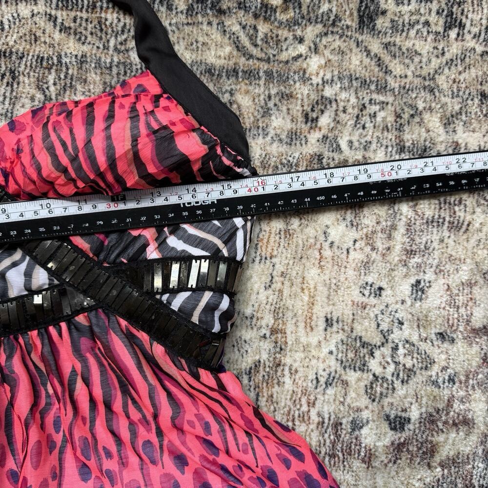 2B Bebe Animal Print Babydoll Maxi Dress Sz L Maximalism Y2K 2000s Halter Lined‎ - Picture 9 of 11